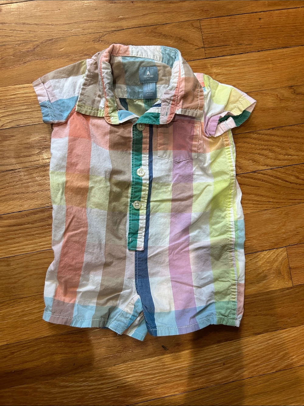 GAP Pastel Multicolor Plaid Button-Front Romper